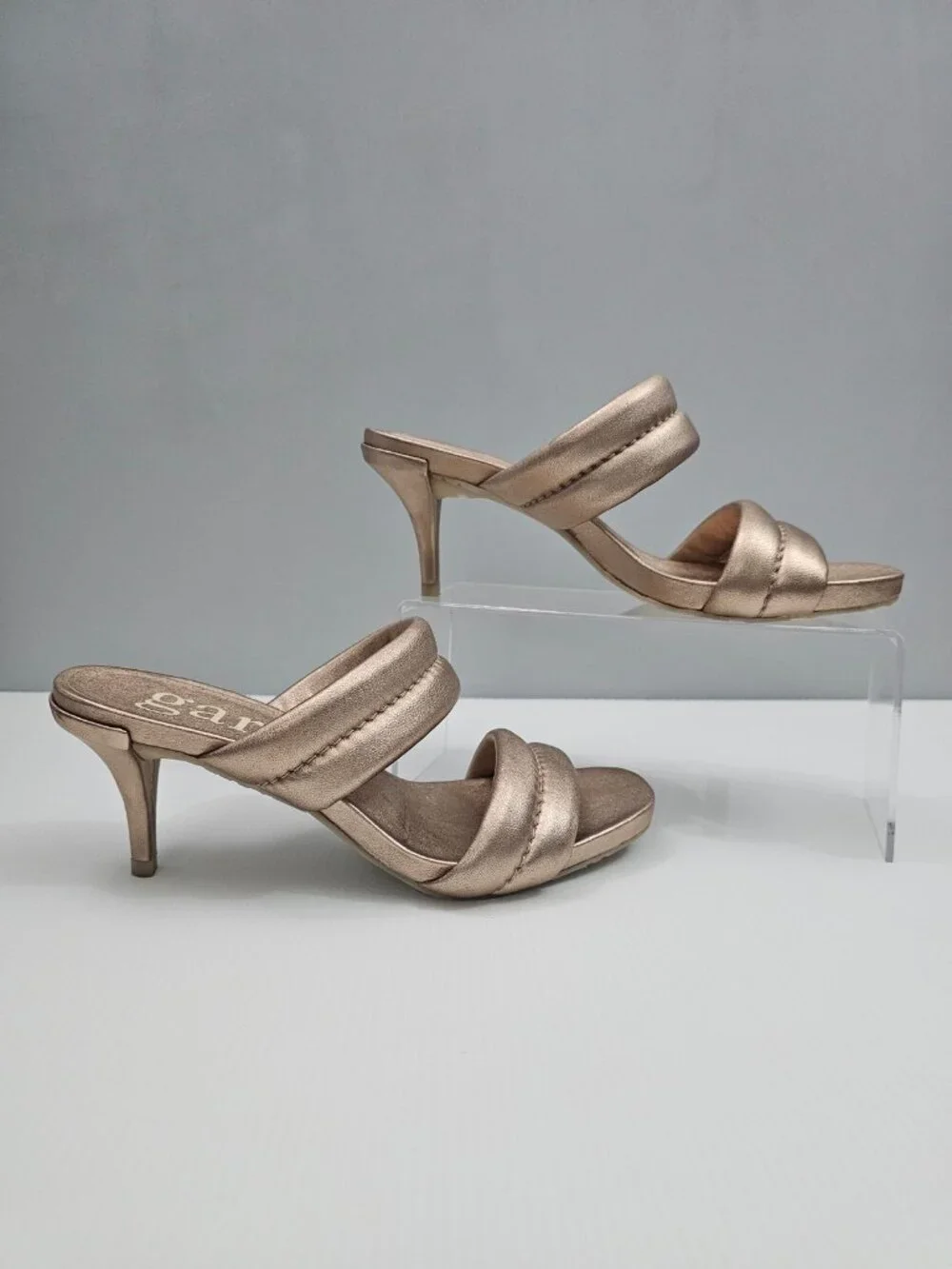 Pedro Garcia Napa Dual Band Mule Sandal EU 39 Metallic Rose Gold Heeled Slide